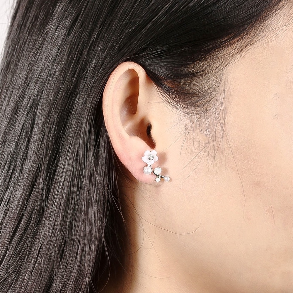 3/$30 - Silver Pearl/Opal Flower Ear Crawler Studs - Picture 2 of 8